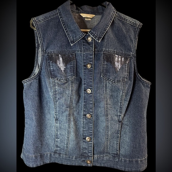 Women’s Christopher & Banks Denim Vest with Sequins. - Picture 1 of 7